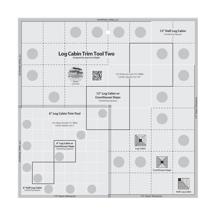 Ruler - Creative Grids Quilt Ruler Log Cabin Trim Tool Two 6in & 12in Blocks # CGRJAW2