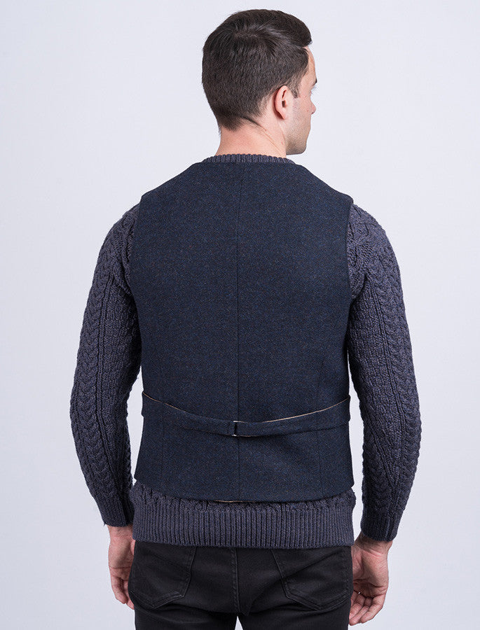 Ryan Tweed Herringbone Wool Waistcoat - Navy