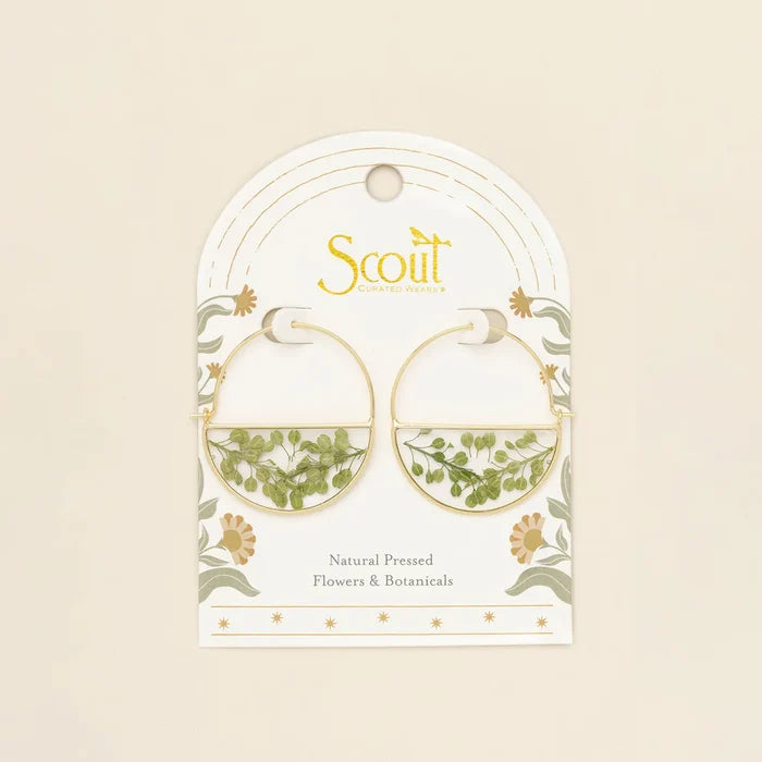 Scout Curated Wears Pressed Flower Hoop Earring - Green Peppergrass