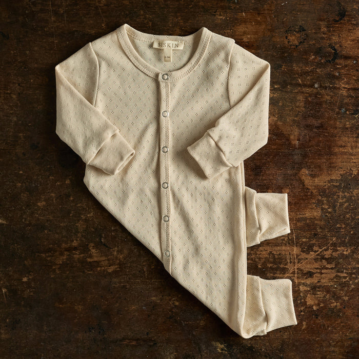 Stork Baby Pyjamas - Cotton Pointelle - Shell