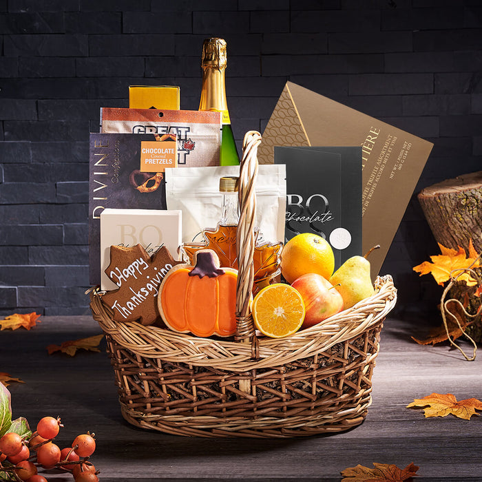 Thanksgiving Champagne & Fruit Basket, champagne gift, champagne, sparkling wine gift, sparkling wine, thanksgiving gift, thanksgiving, gourmet gift, gourmet