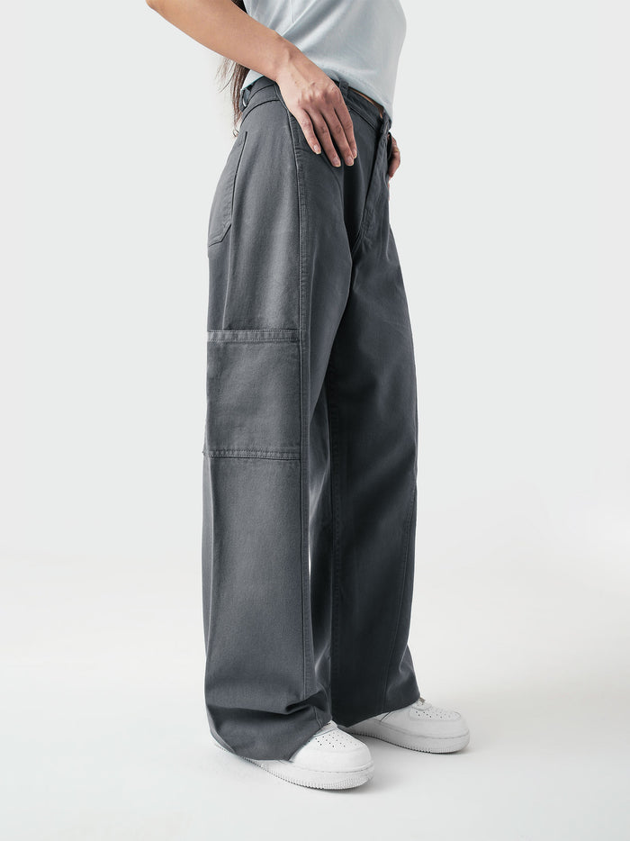 Utility V1 grey cargos flat lay wide leg cargo Pakistan – GROOVY