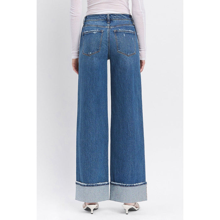 Vervet - high rise cuffed baggy wide jeans 6645 - Blue