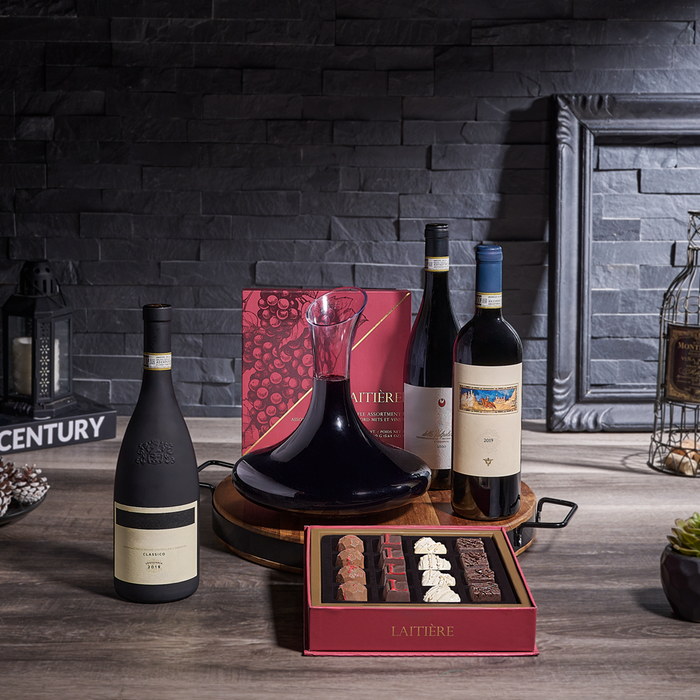 Wine & Luxe Decanter Gift - Premium Wines, wine gift, wine, chocolate gift, chocolate, decanter gift, decanter, USA delivery