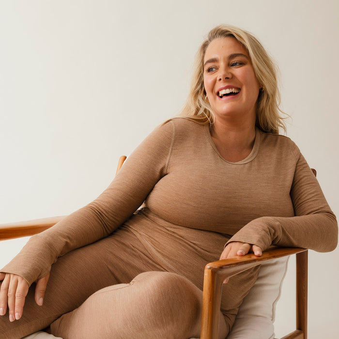 Women's Merino Wool Breastfeeding Top - Brown Melange