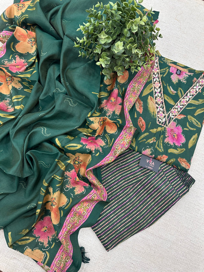 XXL size printed modal silk ready suit set