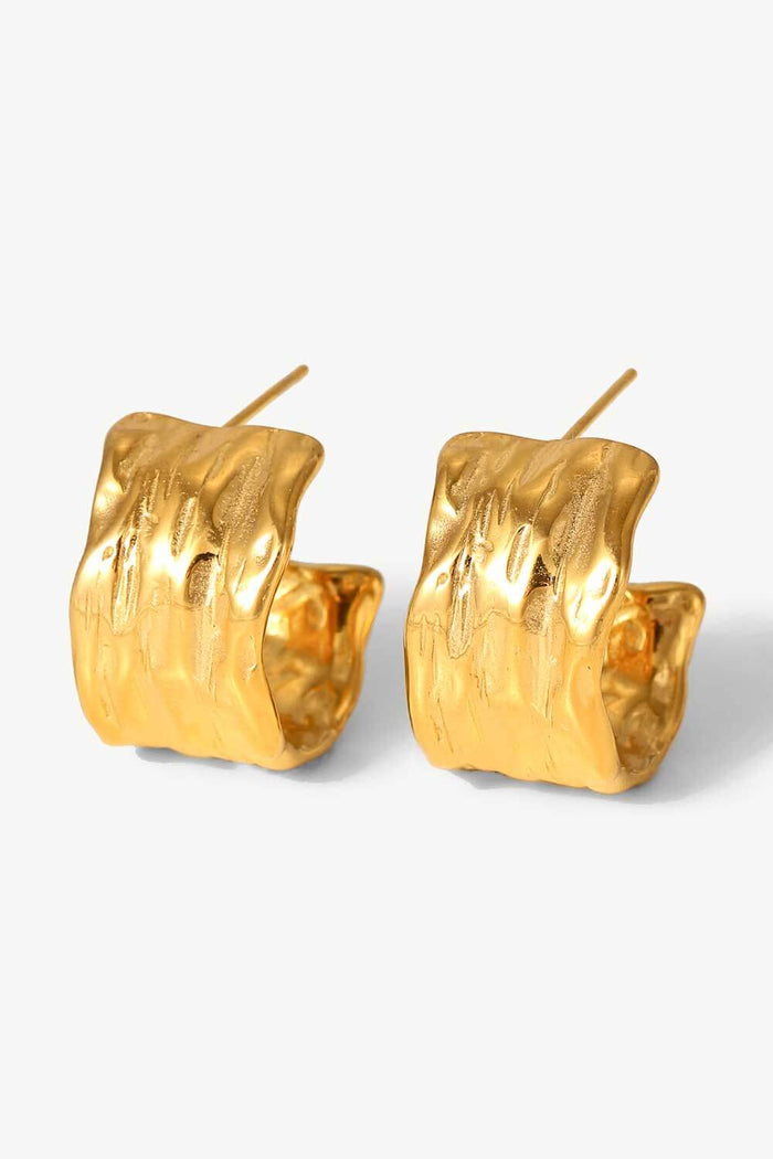 18K Gold-Plated Hammered C-Hoop Earrings Trendsi