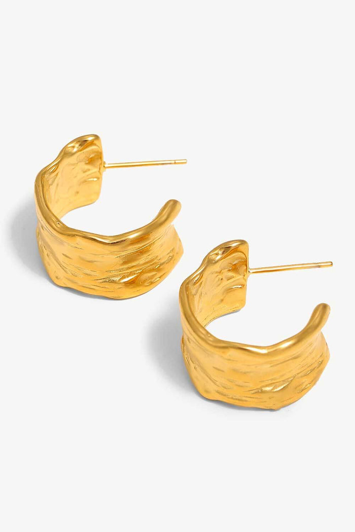 18K Gold-Plated Hammered C-Hoop Earrings Trendsi