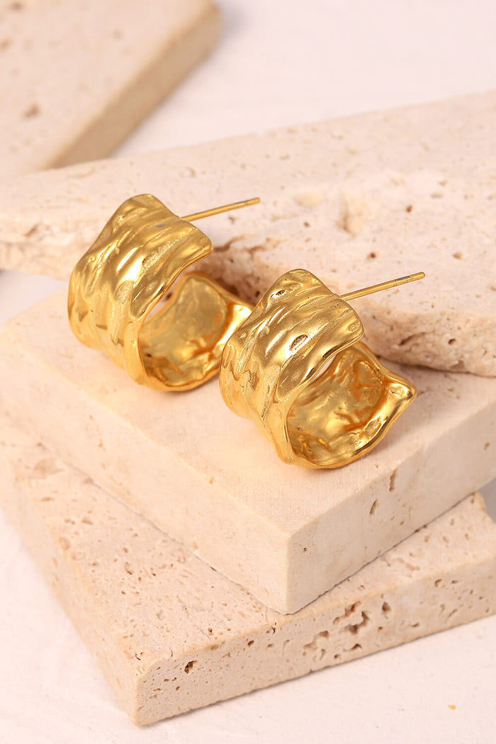 18K Gold-Plated Hammered C-Hoop Earrings Trendsi