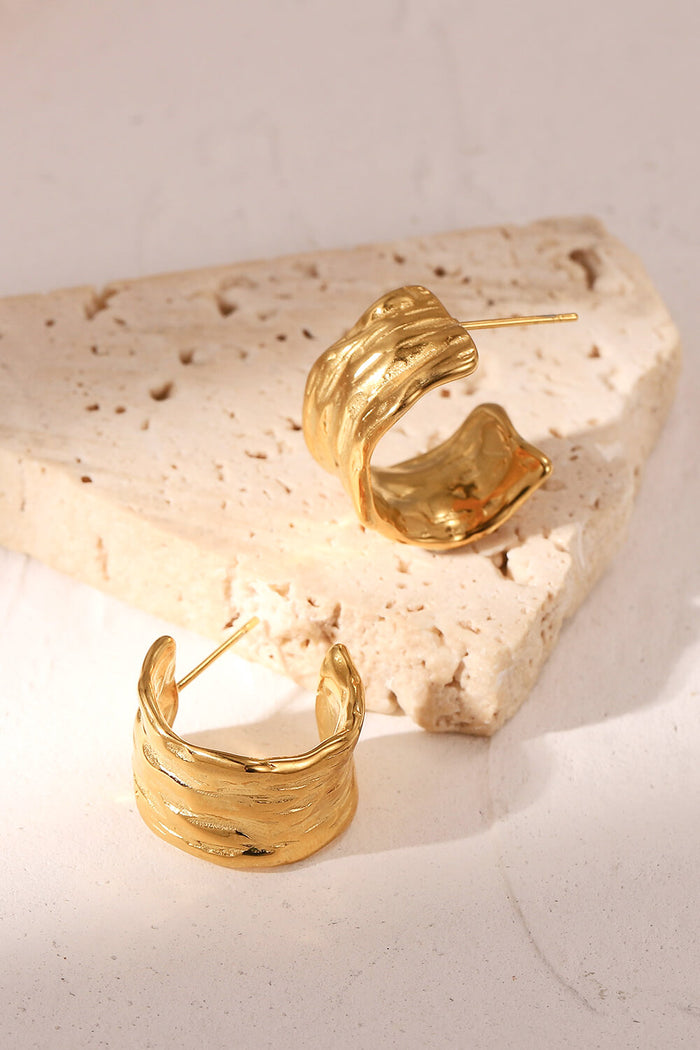 18K Gold-Plated Hammered C-Hoop Earrings Trendsi