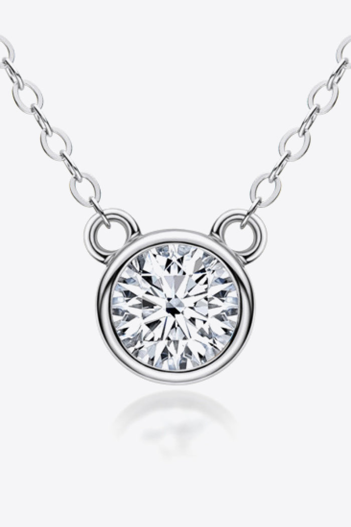 925 Sterling Silver 1 Carat Moissanite Round Pendant Necklace Trendsi