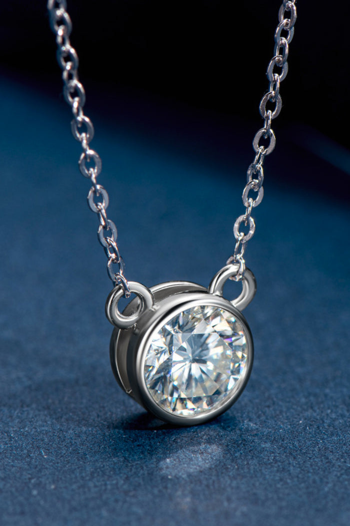 925 Sterling Silver 1 Carat Moissanite Round Pendant Necklace Trendsi