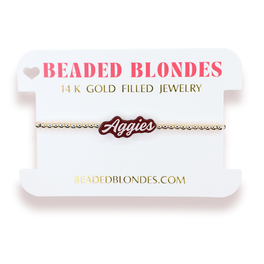 Aggies Word Bracelet on Gold