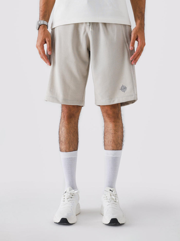 Ash Grey Aim Shorts for men, breathable summer shorts for gym and daily wear by GROOVY Pakistan