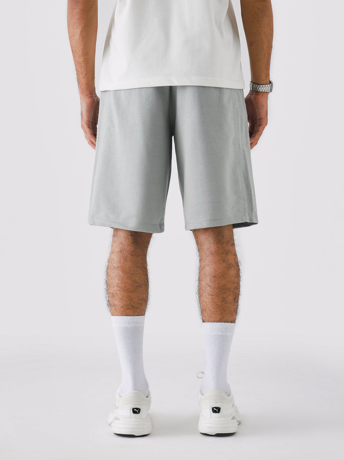 Cool Grey Aim Shorts close-up, soft cotton men's everyday shorts by GROOVY Pakistan