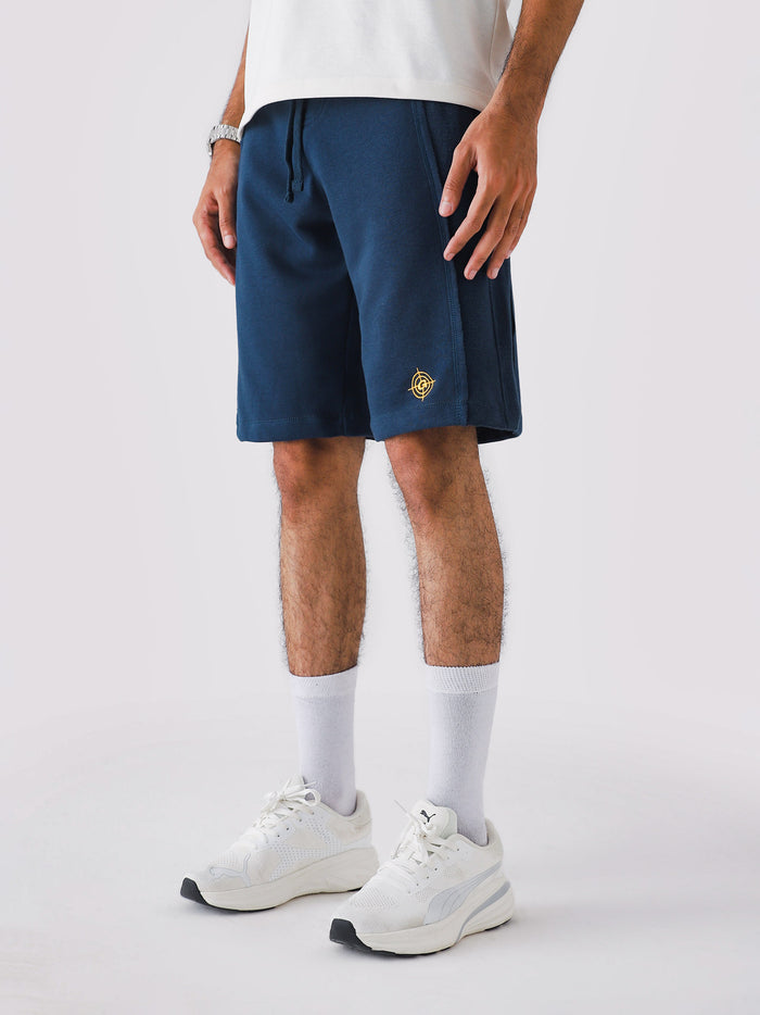 Deep Blue Aim Shorts by GROOVY, soft lightweight men's gym and everyday shorts in Pakistan