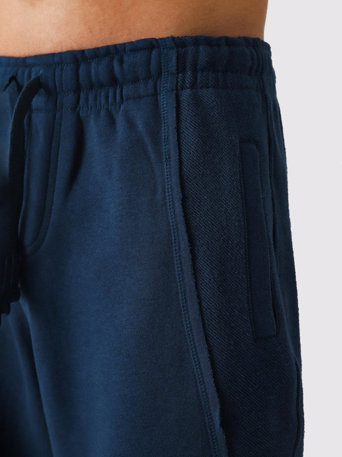 Deep Blue Aim Shorts close-up, soft cotton men's everyday shorts by GROOVY Pakistan
