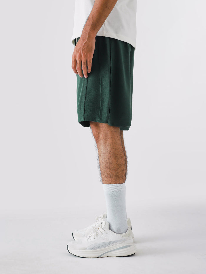 Deep Green Aim Shorts for men, breathable summer shorts for gym and daily wear by GROOVY Pakistan