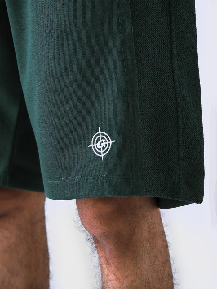 Deep Green Aim Shorts close-up, soft cotton men's everyday shorts by GROOVY Pakistan