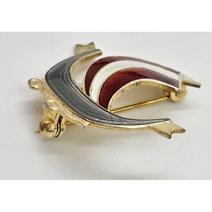 Aksel Holmsen Jewelry Aksel Holmsen Norway Sterling Enamel VIKING Longboat Pin Brooch Circa 1950's