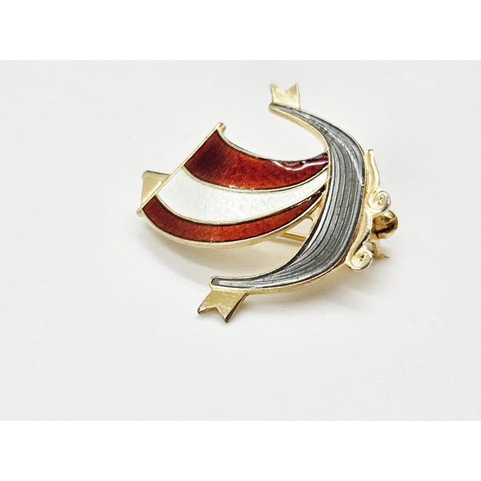 Aksel Holmsen Jewelry Aksel Holmsen Norway Sterling Enamel VIKING Longboat Pin Brooch Circa 1950's