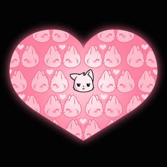 Premium Cotton T-shirt_TeeTurtle All by Meowself black t-shirt featuring multiple pink cats showing happy expressions surrounds a single central cat with a neutral expression.