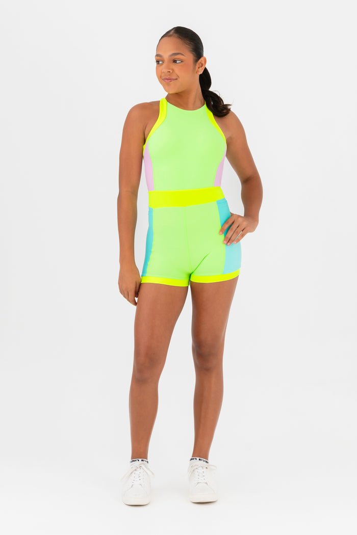 All In One Bodysuit in Pastel Lime by Every Turn - Front Product View