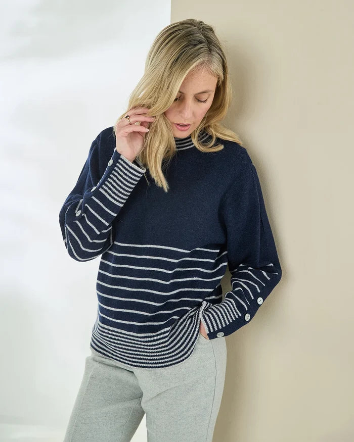 Allie Striped Turtle Neck Pure Lambswool Jumper