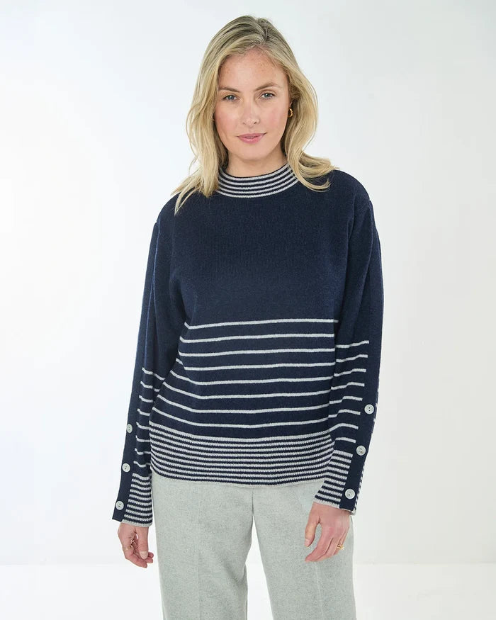Allie Striped Turtle Neck Pure Lambswool Jumper