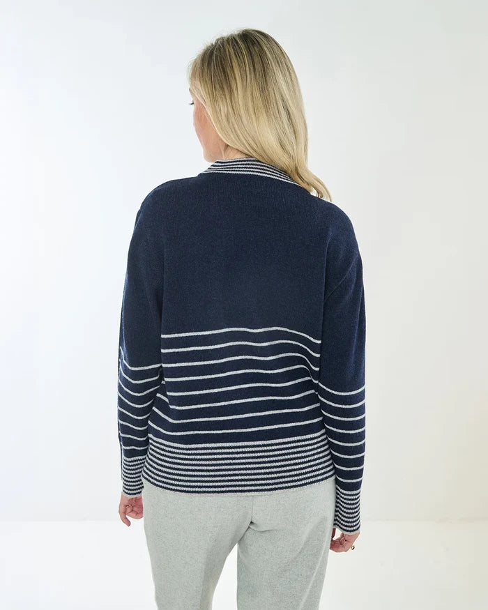 Allie Striped Turtle Neck Pure Lambswool Jumper