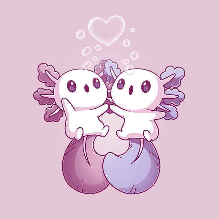 Classic Cotton T-shirt_TeeTurtle Alotl Love apparel featuring one pink and one blue axolotl holding hands underneath a heart-shaped bubble.
