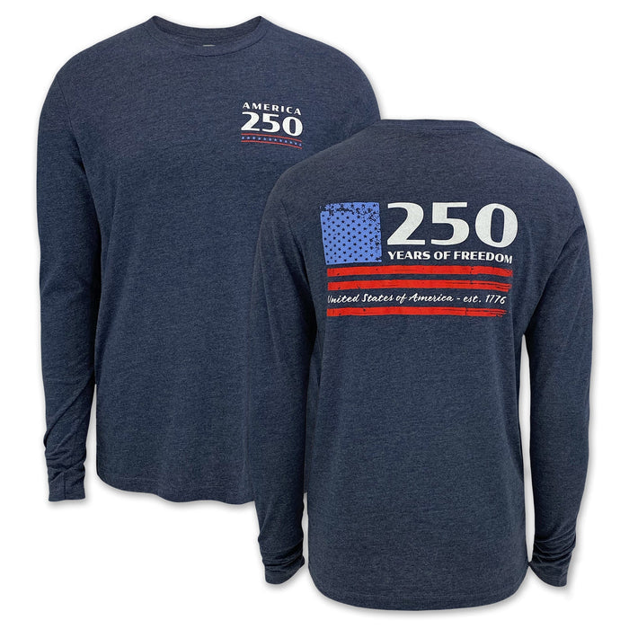 America's 250th Years of Freedom Flag Long Sleeve T-Shirt (Vintage Navy)