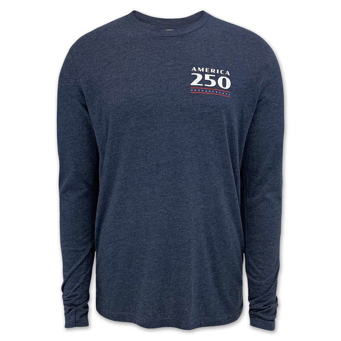 America's 250th Years of Freedom Flag Long Sleeve T-Shirt (Vintage Navy)