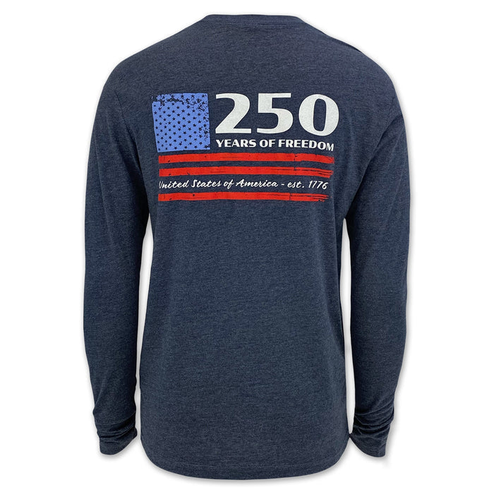 America's 250th Years of Freedom Flag Long Sleeve T-Shirt (Vintage Navy)