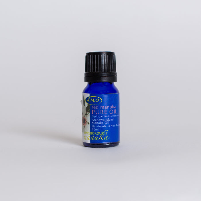 10ml blue bottle. Blue label with White Manuka flower on label.