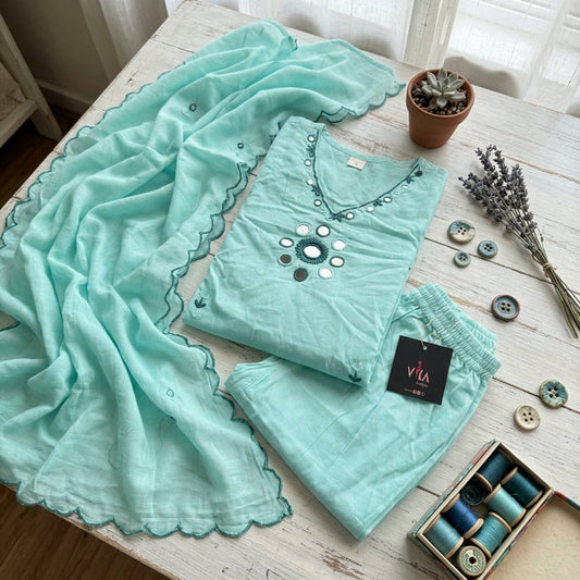 Aqua blue pure cotton suit set