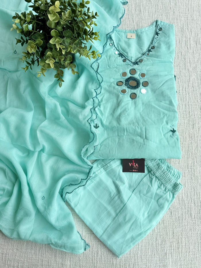 Aqua blue pure cotton suit set