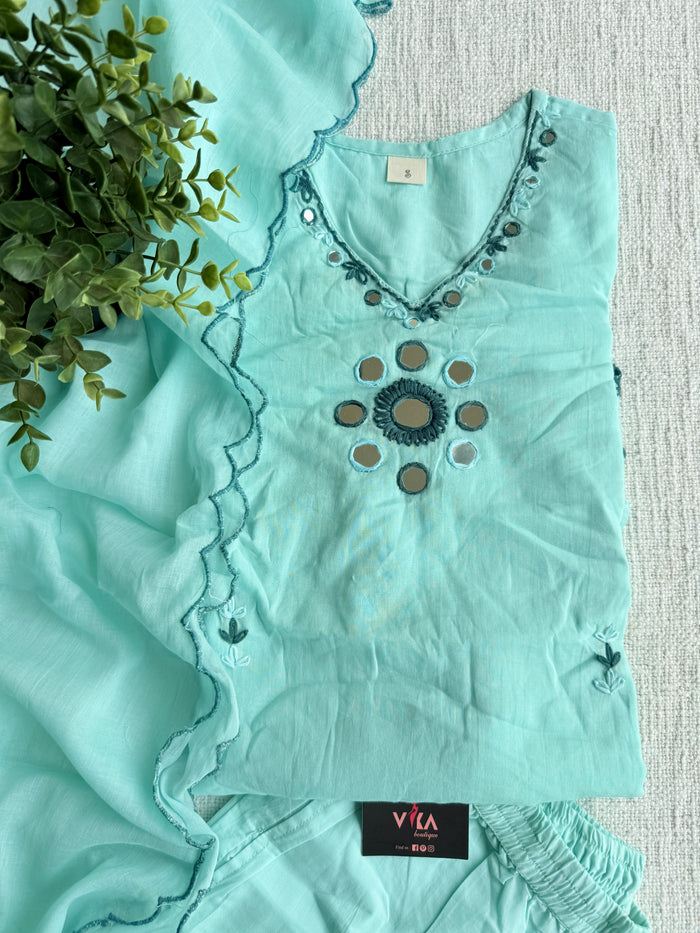 Aqua blue pure cotton suit set