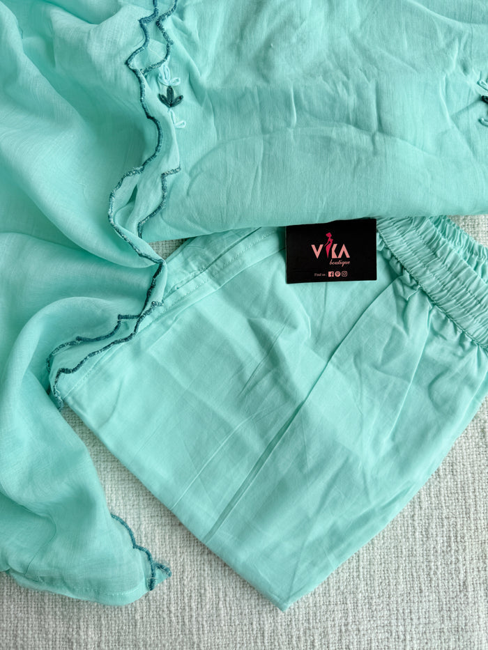 Aqua blue pure cotton suit set