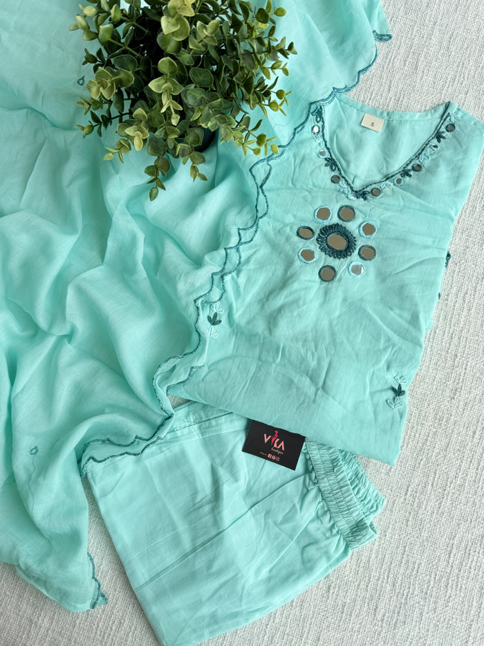 Aqua blue pure cotton suit set