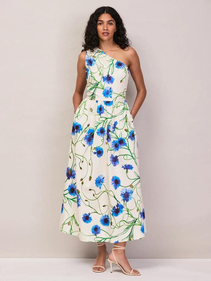 Aubrey Clematis Print One Shoulder Dress