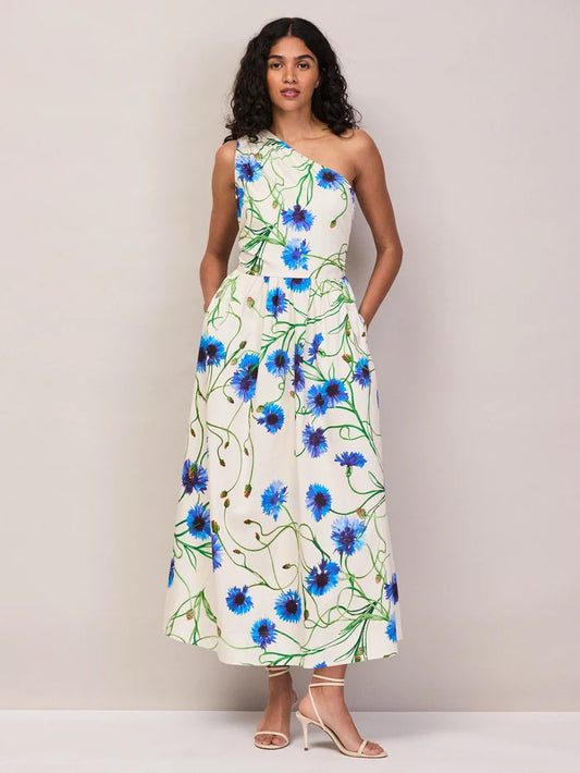 Aubrey Clematis Print One Shoulder Dress