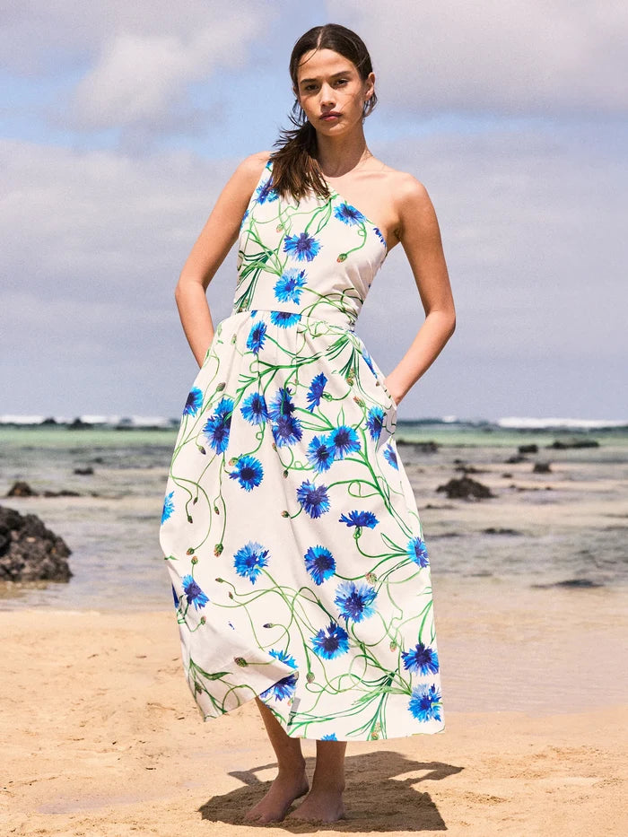Aubrey Clematis Print One Shoulder Dress
