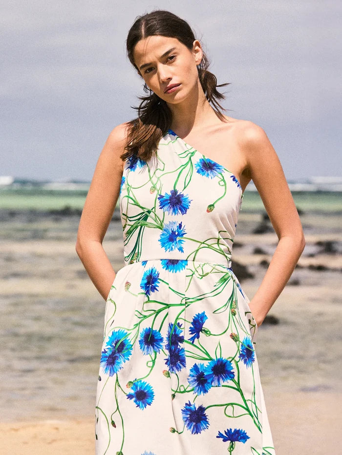 Aubrey Clematis Print One Shoulder Dress