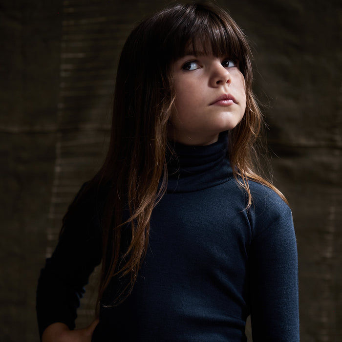 Auk Kids Top - Merino Wool & Silk - Night Ocean