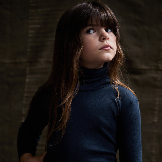 Auk Kids Top - Merino Wool & Silk - Night Ocean