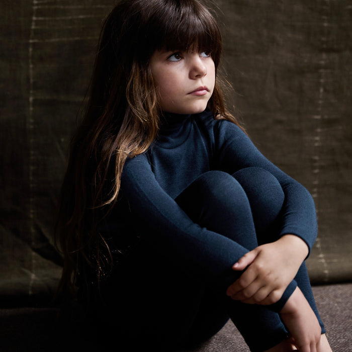 Auk Kids Top - Merino Wool & Silk - Night Ocean
