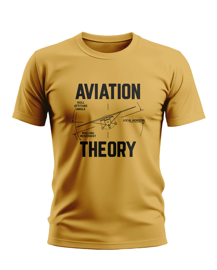 Yellow men's t-shirt with 'Aviation Theory' and airplane diagram on front, casual fashion style