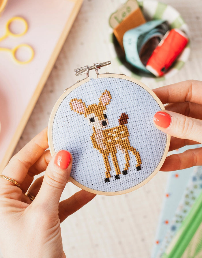 Baby Fawn Deer Beginner's Cross Stitch Kit, Cotton Clara