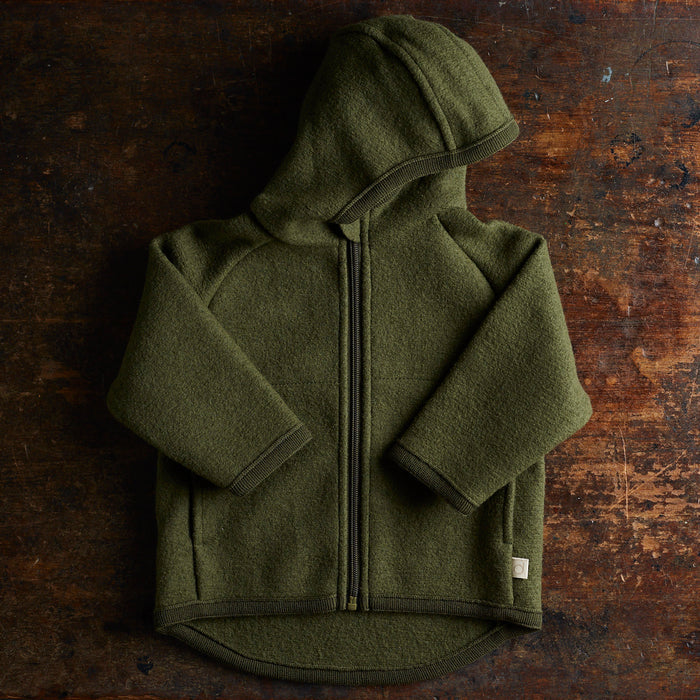 Baby & Kids Boiled Merino Wool Zip Jacket - Olive